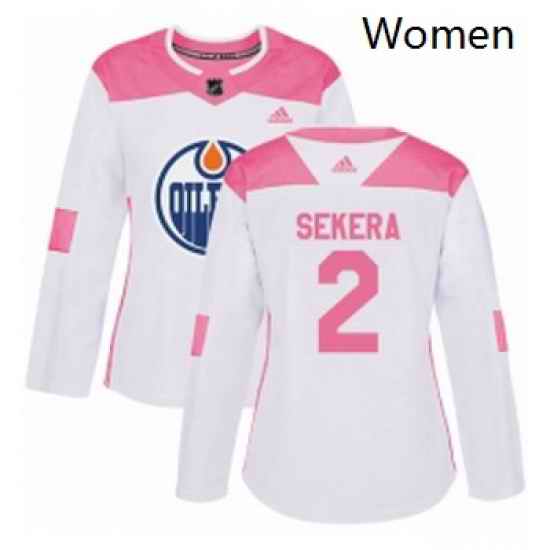 Womens Adidas Edmonton Oilers 2 Andrej Sekera Authentic WhitePink Fashion NHL Jersey